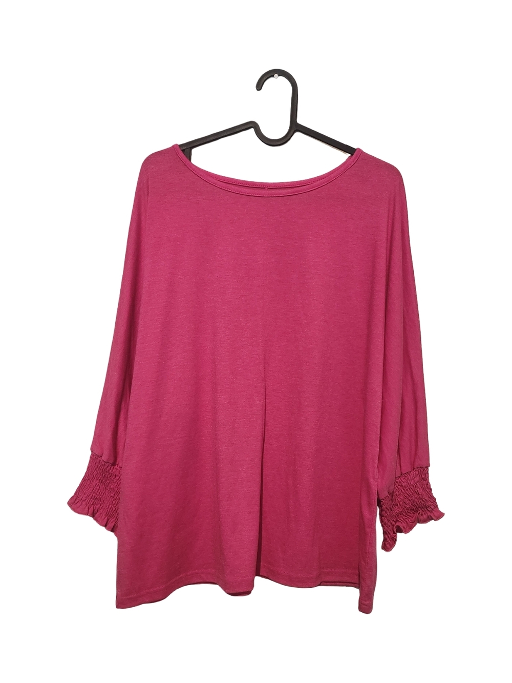 Women's Raspberry Long Sleeve Boatneck Top with Smocked Cuffs
